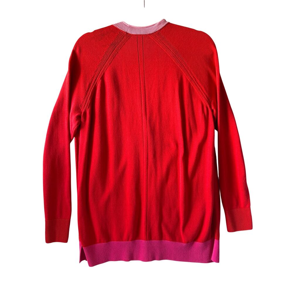 Talbots Colorblock V-Neck Cardigan Sweater Red Pink Trim Size L Cotton Rayon - Picture 3 of 8